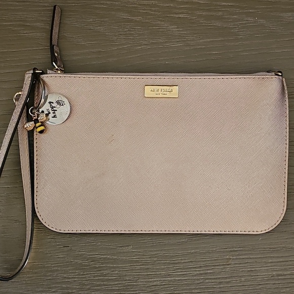 kate spade Handbags - Kate Spade RoseGold Wristlet Clutch with Unbranded BEE HAPPY KEYCHAIN